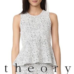 THEORY | Colisha Cream & Black Lustrate Sleeveless Peplum Stretch Sleeveless Top